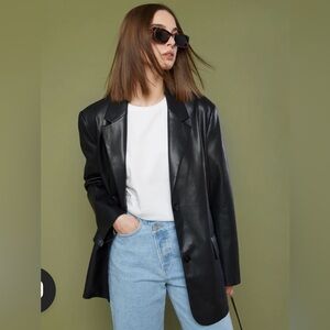 OAK + FORT Black Leather Blazer